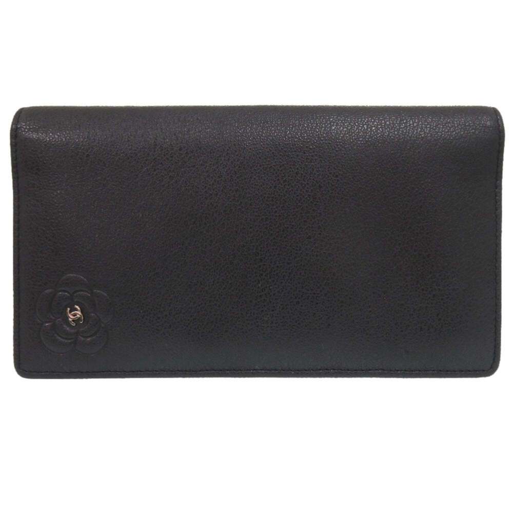 Chanel Camellia 13 Series Leather Black Coco Mark Long Wallet 1938CHANEL